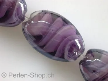 Glassbeads with decoration, flat oval, lilac, ±24mm, 2 pc.