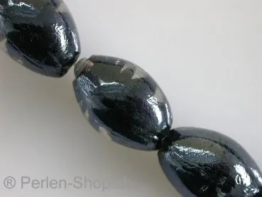 Glassbeads with decoration, oval, black, ±24mm, 2 pc.