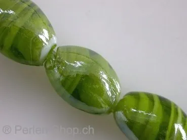 Glassbeads with decoration, oval, green, ±24mm, 2 pc.