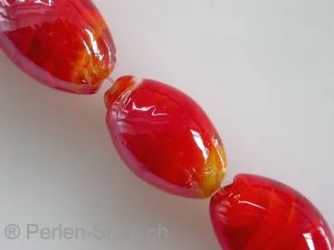 Glassbeads with decoration, oval, red, ±24mm, 2 pc.