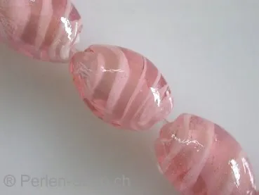 Glasperlen mit verzierung, oval, rosa, ±24mm, 2 Stk.