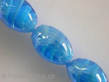 Glassbeads with decoration, oval, turquoise, ±24mm, 2 pc.