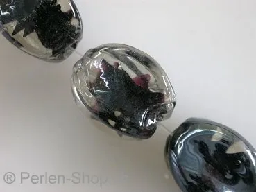Glassbeads with decoration, nuggets, black, ±17mm, 2 pc.