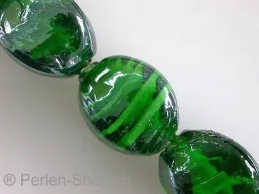 Glassbeads with decoration, nuggets, green, ±17mm, 2 pc.