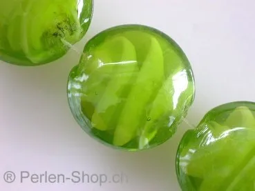Glasperlen mit verzierung, rund flach, grün, ±20mm, 2 Stk.