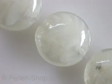 Glassbeads with decoration, flat round, white, ±20mm, 2 pc.