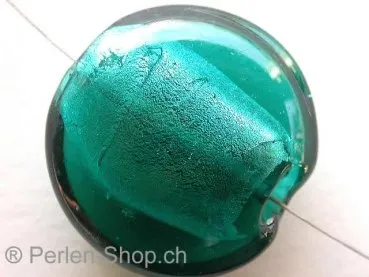 Silver Foil Flat Round, turquoise, ±30mm, 1 pc.