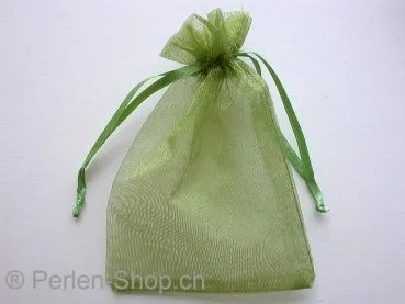 Gift bag (Organza), silk, green, ±9x12cm, 1 pc.