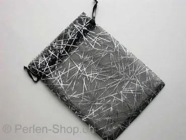 Gift bag (Organza) with print, silk, black, 12x17cm, 1 pc.