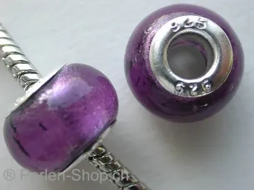 Troll-Beads Style Glasperlen, silver foil, violett ±10x14mm, 1 Stk.