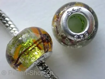 Troll-Beads Style Glassbeads, green, ±10x14mm, 1 pc.