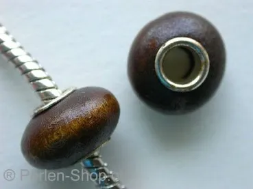 Troll-Beads Style Holzperlen, braun, ±9x14mm, 1 Stk.
