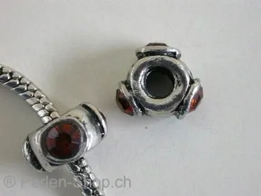 Troll-Beads Style, rondel with 3 rhinestones, ±7x12mm, 1 pc.