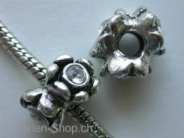 Troll-Beads Style, rondel with 3 rhinestones, ±9x14mm, 1 pc.