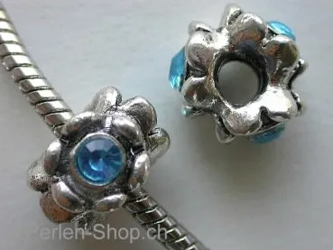 Troll-Beads Style, rondel with 3 rhinestones, ±9x14mm, 1 pc.