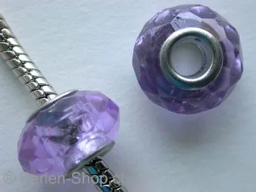 Troll-Beads Style Facette-Glasperlen, lila, ±9x14mm, 1 Stk.