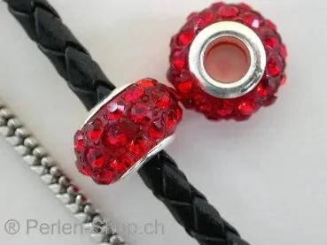 Rondel with ±36 rhinestones, red, ±14mm, 1 pc.