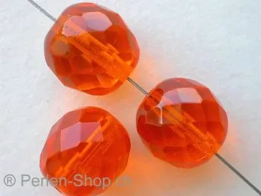 Facet-Polished Glassbeads, orange, 12mm, 10 pc.