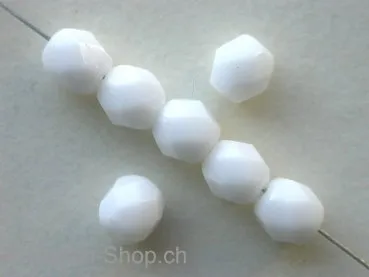Facet-Polished Glassbeads, white, 6mm, 50 pc.