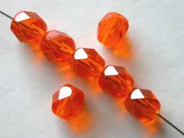 Facet-Polished glassbeads, Color: orange, Size: ±5mm, Qty: ±50 pc.