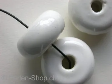 Ceramic Beads, donut, ±15x30mm, white 1 pc.