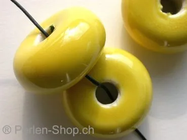 Ceramic Beads, donut, ±15x30mm, yellow, 1 pc.