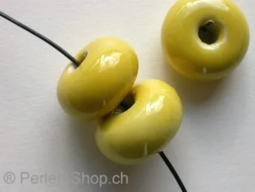 Ceramic Beads, donut, ±13x22mm, yellow, 1 pc.