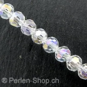 Facet-Polished Glassbeads round, Size: 4mm, Color: Crystal AB, Qty: ±100 pc.