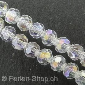 Facet-Polished Glassbeads round, Size: 6mm, Color: crristal ab, Qty: 50 pc.