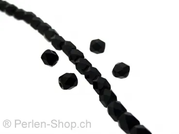 Facet-Polished glassbeads, Color: black, Size: ±4mm, Qty: ±100 pc.