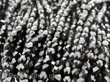 Perles de verre à facettes, Couleur: noir, Taille: ±4mm, Quantite: ±100 piece