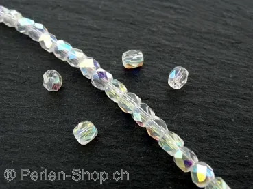 Perles de verre à facettes, Couleur: cristal ab, Taille: ±4mm, Quantite: ±100 piece