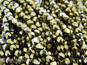 Facette-Geschliffen Glasperlen, Farbe: gold metalic, Grösse: ±4mm, Menge: ±100 Stk.