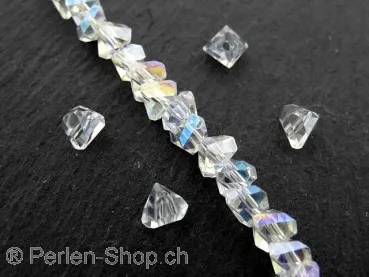 Triangulaire Perles de verre à facettes, Couleur: crystal, Taille: ±2x4mm, Quantite: ±50 piece