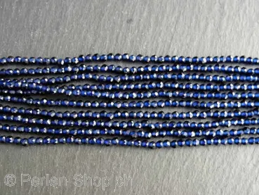 Perles de verre à facettes, Couleur: blue, Taille: ±2mm, Quantite: 1 String (±40cm) ±185piece