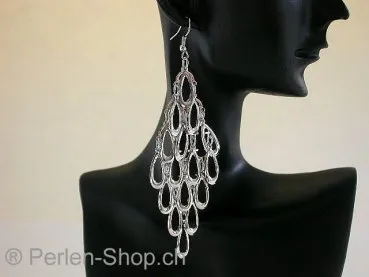 Earring, silver color, ±10x3cm, 1 pair