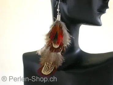Earring with Feather, brown, ±10m, 1 pair