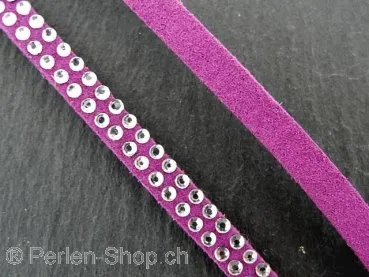 Imitation Wildlederband mit Strasssteine, violet, ±5mm, ± 1 meter
