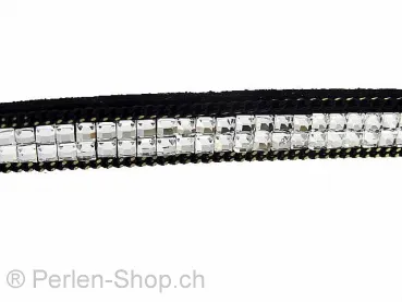 Imitation Wildlederband mit Strasssteinen und Kette, Farbe: schwarz, Grösse: ±8x3mm, Menge: 10 cm
