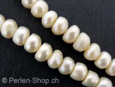 perles d'eau douce, Couleur: blanc, Taille: ±9-10mm, Quantite: chaîne ±38cm, (±57 piece)