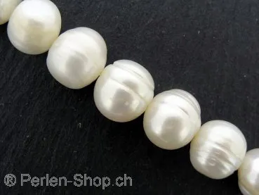 Top Q, perles d'eau douce, Couleur: blanc, Taille: ±12-13mm, Quantite: chaîne ±38cm, (±32 piece)