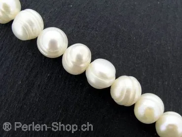 Fresh water beads, Color: white, Size: ±9-10mm, Qty: 1 string 16" (±39 pc.)