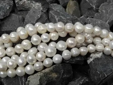 perles d'eau douce, Couleur: blanc, Taille: ±12-13mm, Quantite: chaîne ±37cm, (±30 piece)