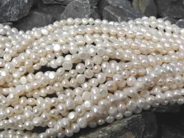 perles d'eau douce flat, Couleur: blanc, Taille: ±6-7mm, Quantite: chaîne ±36cm, (±58 piece)