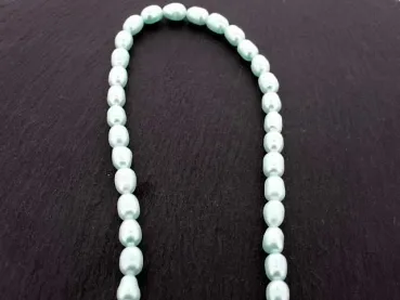 perles d'eau douce rise, Couleur: blanc, Taille: ±6x9mm, Quantite: chaîne ±38cm, (±45 piece)