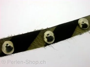 Leather Cord, zebra with pins, ±10x2mm, ±100cm