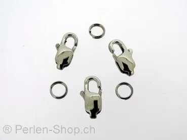Stainless Steel Lobster Clasps with ring, Color: Platinum, Size: ±12 mm, Qty: 2 pc.