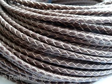 Lederband soft (Bolo) geflochten, ab Spule, Farbe: braun, Grösse: ±3mm, Menge: 10 cm