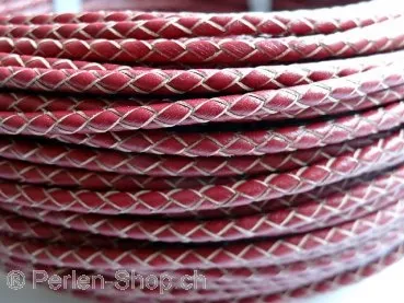 Lederband soft (Bolo) geflochten, ab Spule, Farbe: rot, Grösse: ±3mm, Menge: 10 cm