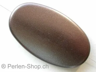 Plasticbeads flat oval, brown metalic, ±51mm, 1 pc.